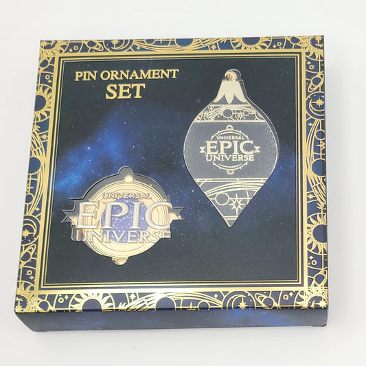 NEW 2025 EPIC Universe Universal Orlando Logo Pin & Ornament Set Gold Blue