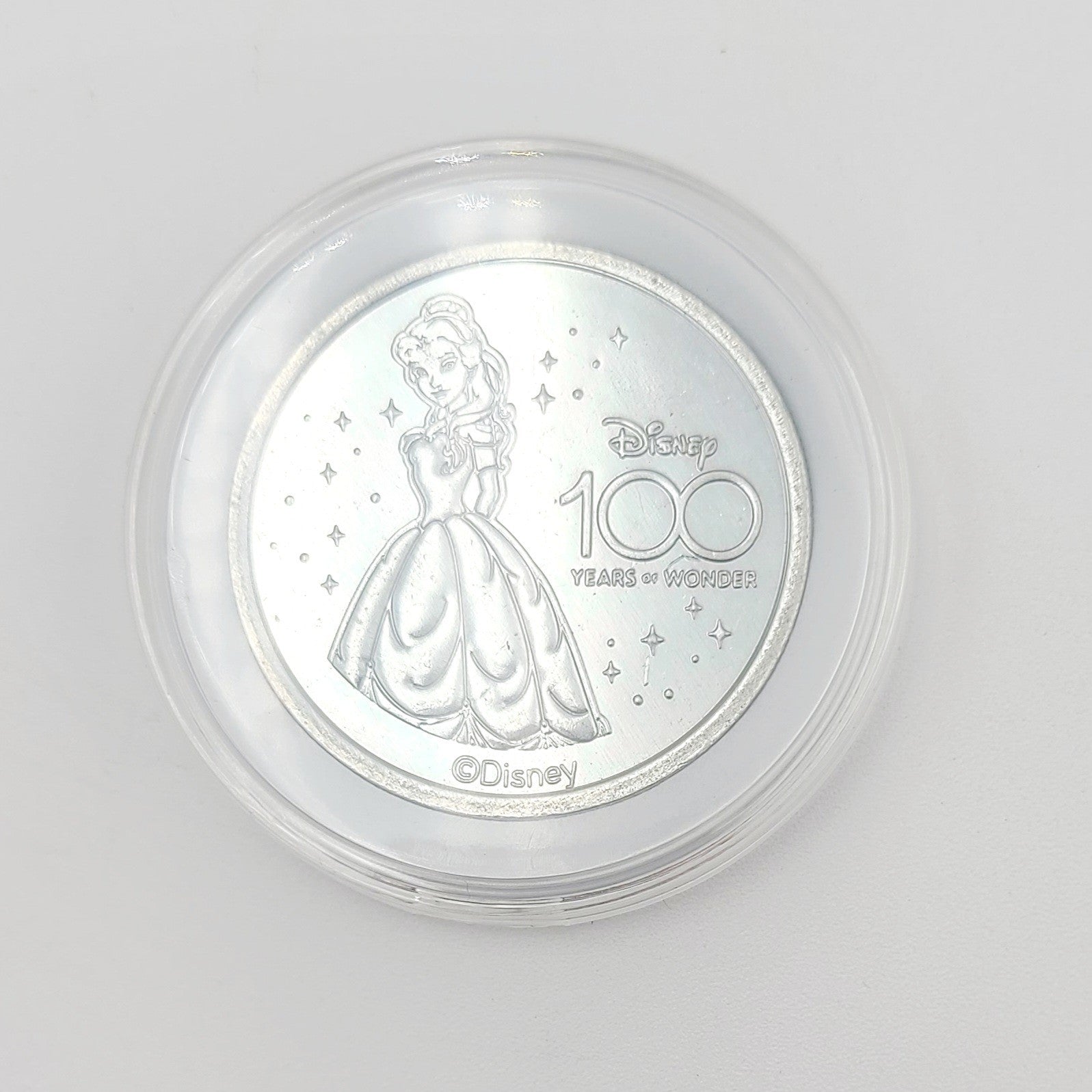 *Belle Coin & Case* Disney Park 100 Years Silver Metal Medallion Beauty Beast
