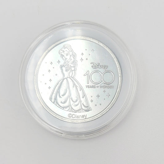 *Belle Coin & Case* Disney Park 100 Years Silver Metal Medallion Beauty Beast