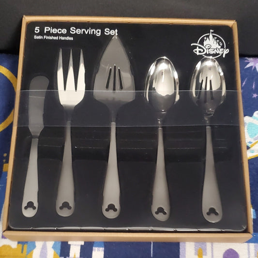 Disney Parks Mickey Mouse Icon Satin Stainless 5 Piece Serving Set Spoon NEW