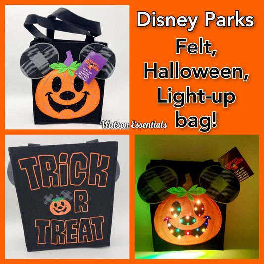 Disney Parks Mickey Jack-o'-Lantern Pumpkin 🎃 Felt Light-Up Halloween Candy Bag