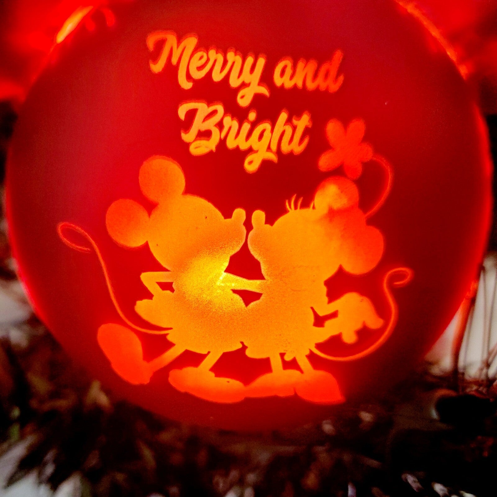 Disney Park Christmas Mickey Mouse Park Icons Red Glass Light Up Ornament Bauble