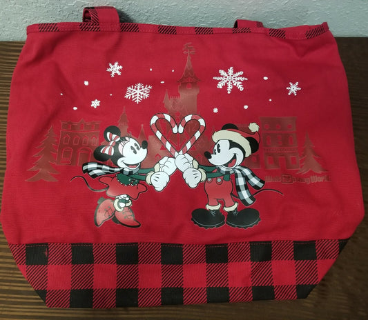 2019 Disney Parks Mickey Mouse & Minnie Christmas Canvas Tote Bag Holiday Gift