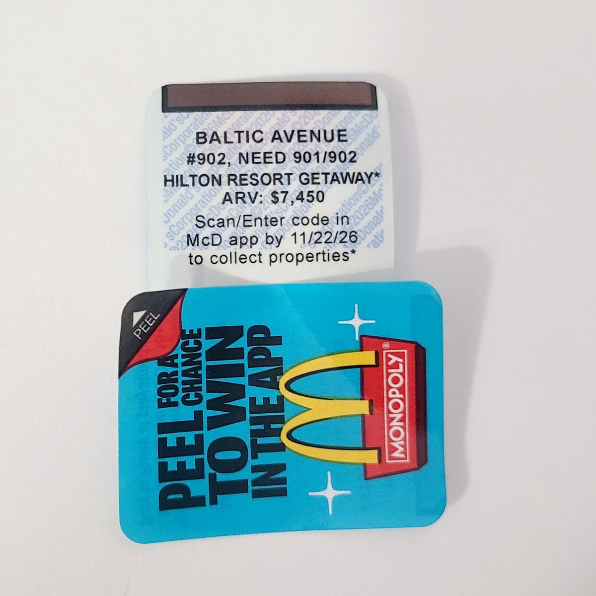 2026 McDonald's Monopoly Game Piece -  Baltic Avenue #902 Brown (UNREDEEMed)
