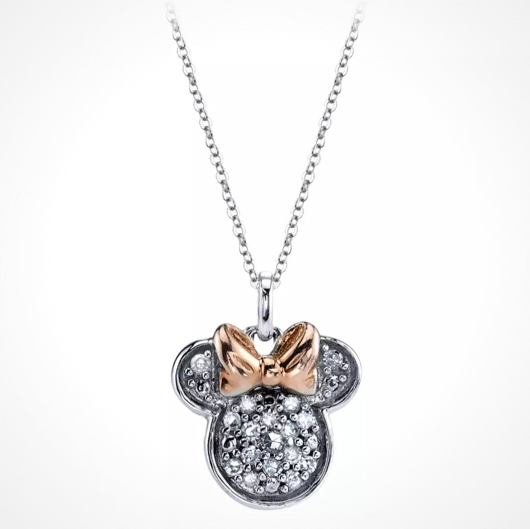 HTF Disney Minnie MouseIcon Diamond Accent Pendant Necklace Sterling Silver NEW
