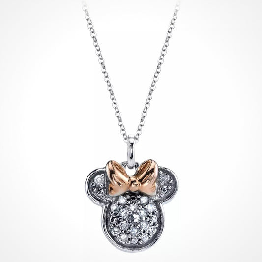 HTF Disney Minnie MouseIcon Diamond Accent Pendant Necklace Sterling Silver NEW