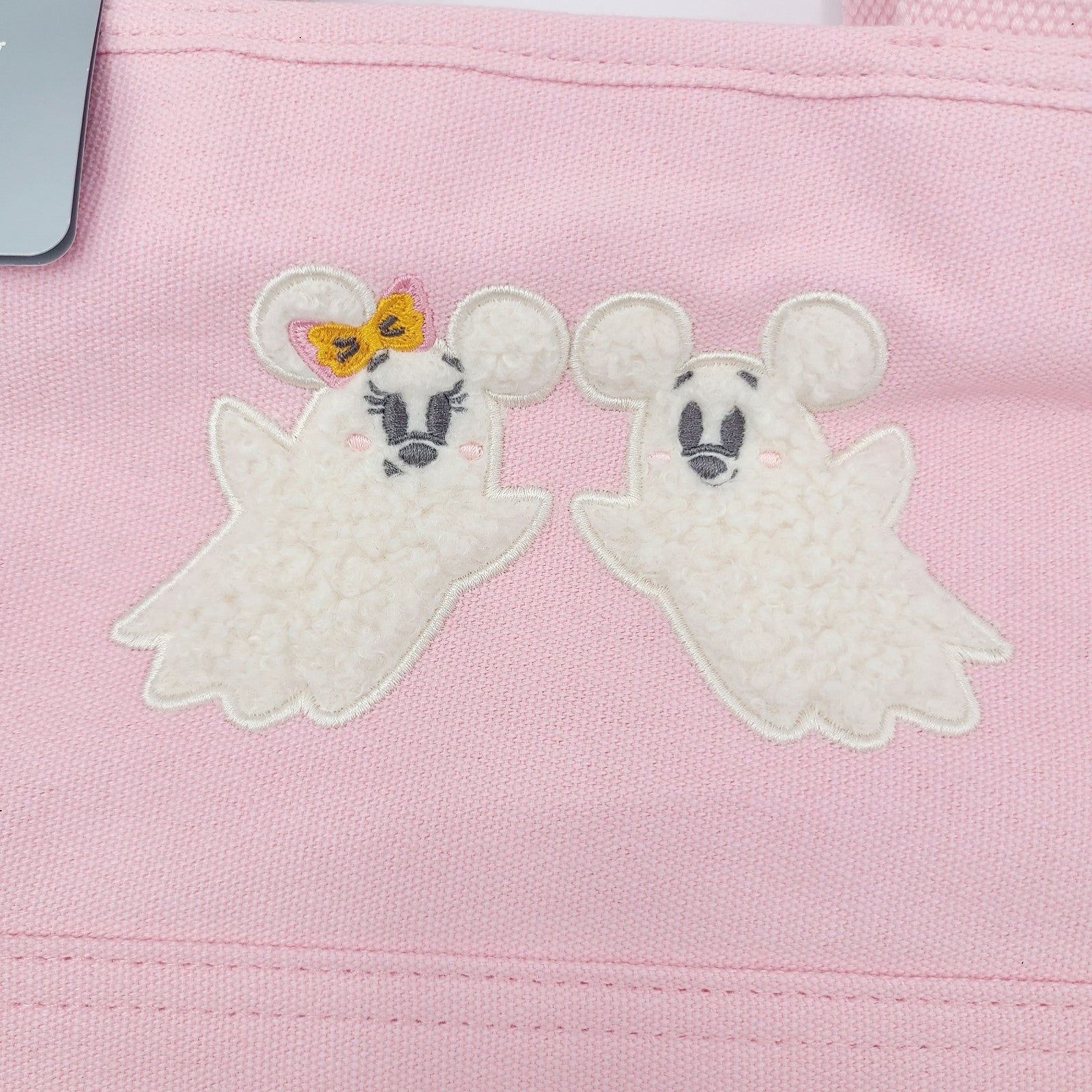 2025 Disney Parks Halloween Ghost Mickey Minnie Mouse Pink Canvas Small Tote Bag