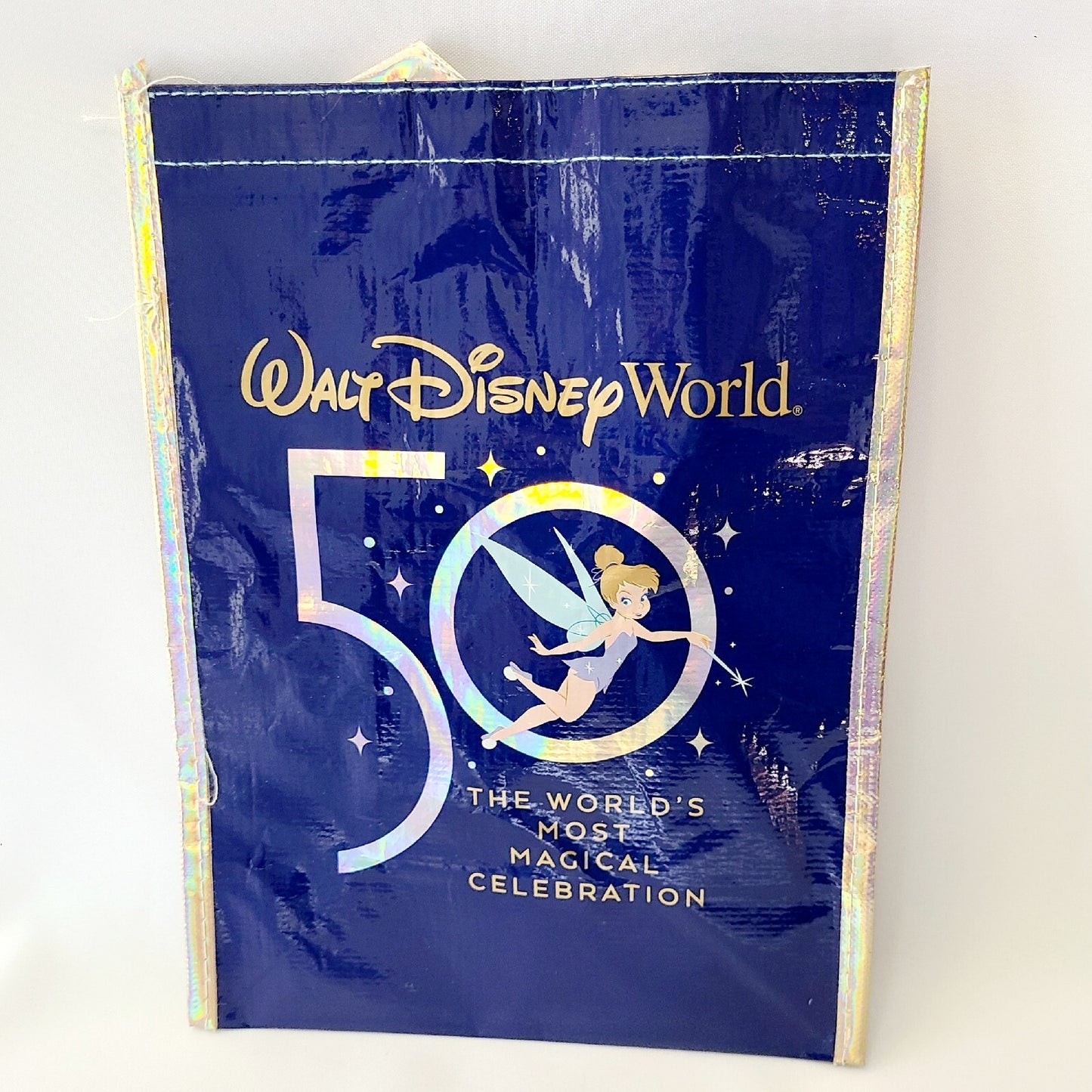 Set Of 2 Walt Disney World 50th Anniversary Clear Plastic Cup Blue Letters + Bag