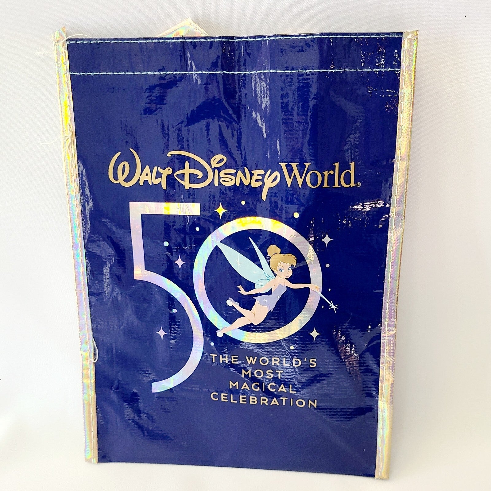 Set Of 2 Walt Disney World 50th Anniversary Clear Plastic Cup Blue Letters + Bag