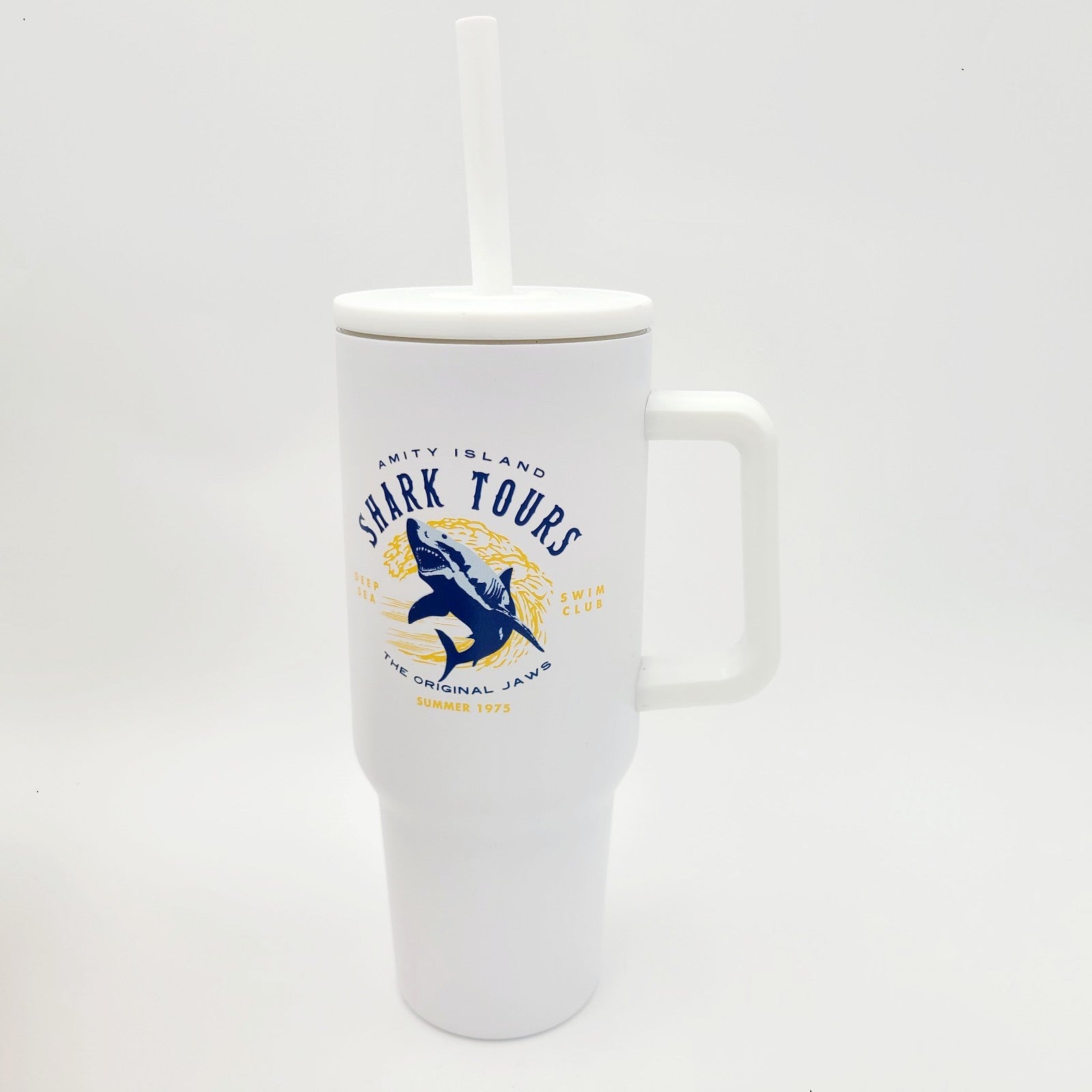 Universal Studios Jaws Shark Tours 40 Oz Tumbler New Orlando Florida 50th Anniv