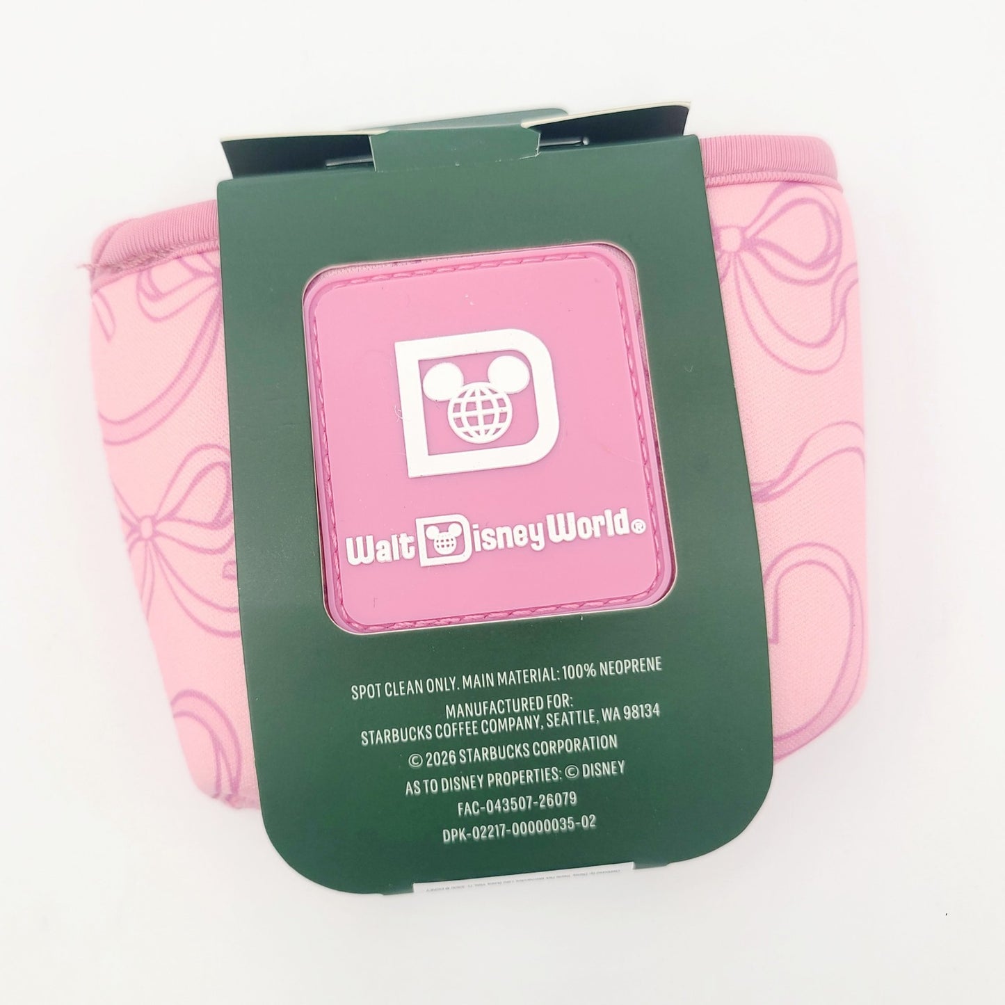 2026 Disney Parks Starbucks Pink Ribbons Bows Fabric 16 Oz. Cold Cup Sleeve New