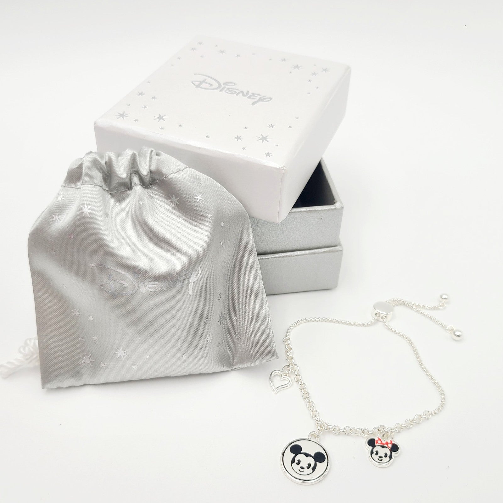 HTF Disney Mickey Minnie Mouse Charm Adjustable Bolo Bracelet Emoji-Style Heart