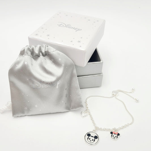 HTF Disney Mickey Minnie Mouse Charm Adjustable Bolo Bracelet Emoji-Style Heart