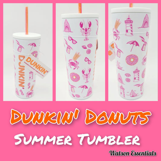 RARE Dunkin’ Donuts Coffee Summer 2026 TUMBLER White w/Straw Pink Crab Shark NWT
