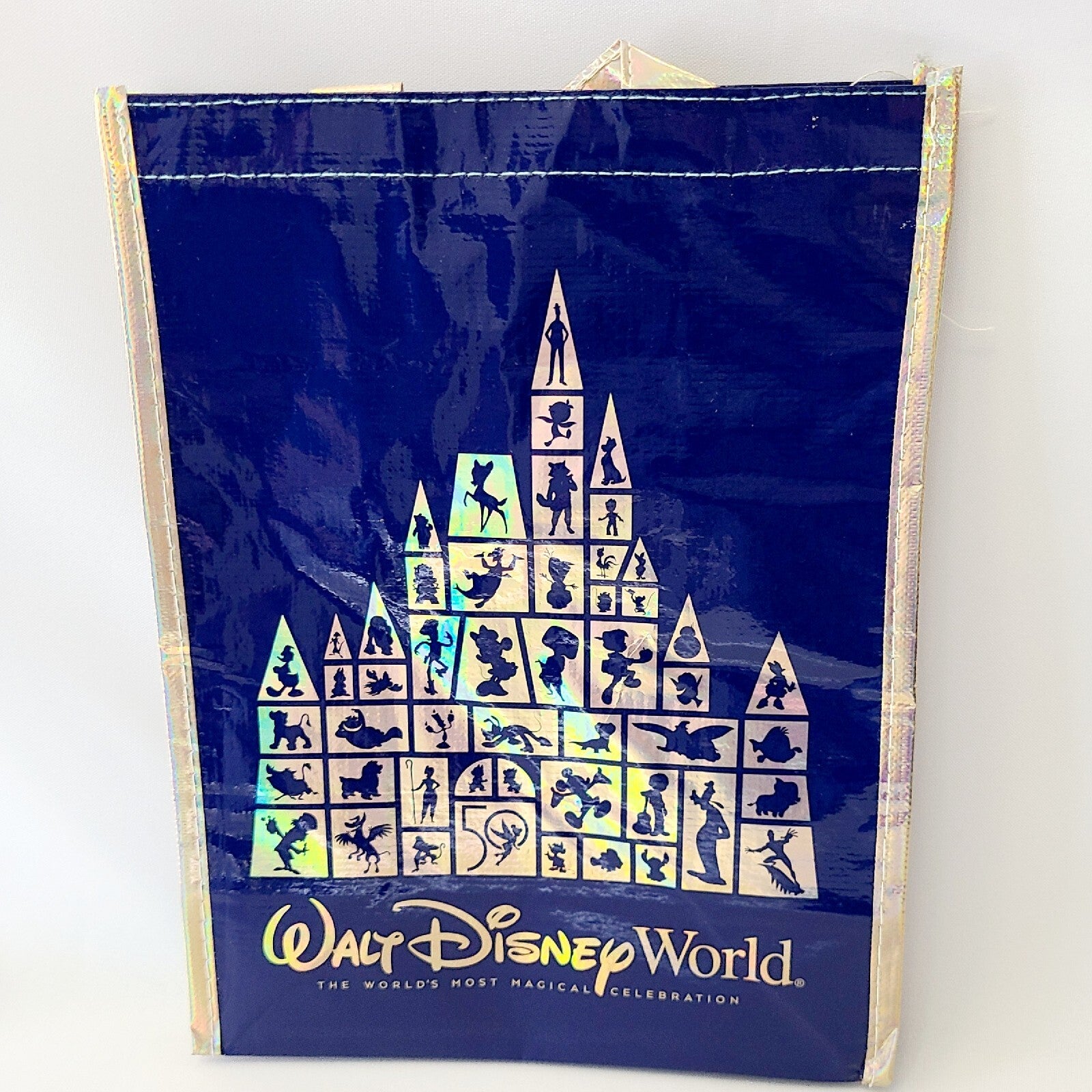 Set Of 2 Walt Disney World 50th Anniversary Clear Plastic Cup Blue Letters + Bag