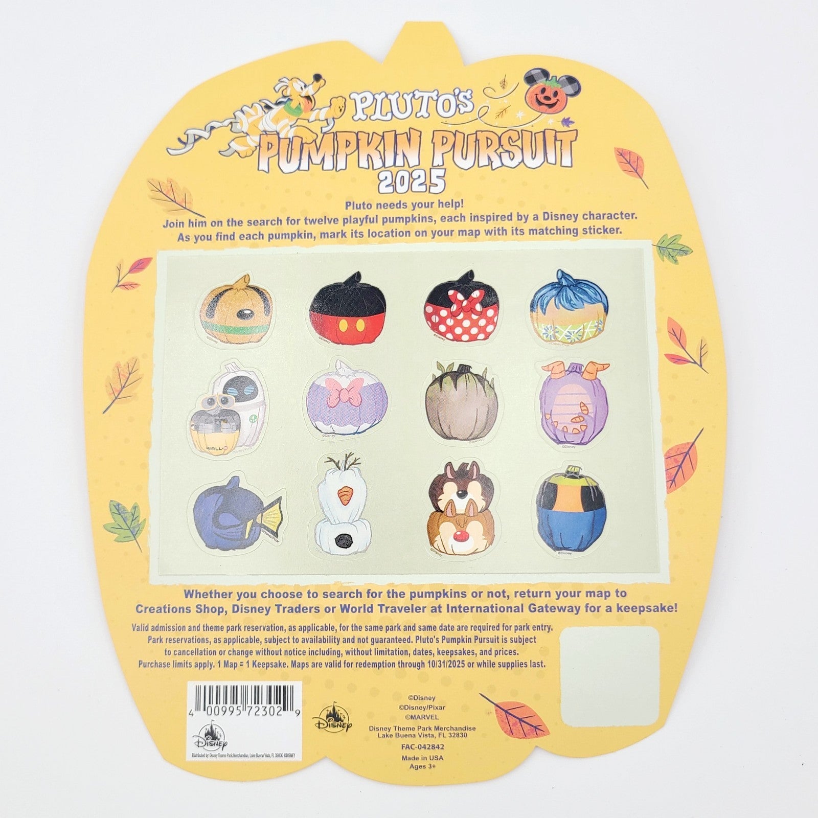 2025 Disney Park Halloween EPCOT Pluto’s Pumpkin Pursuit Scavenger Hunt Stickers