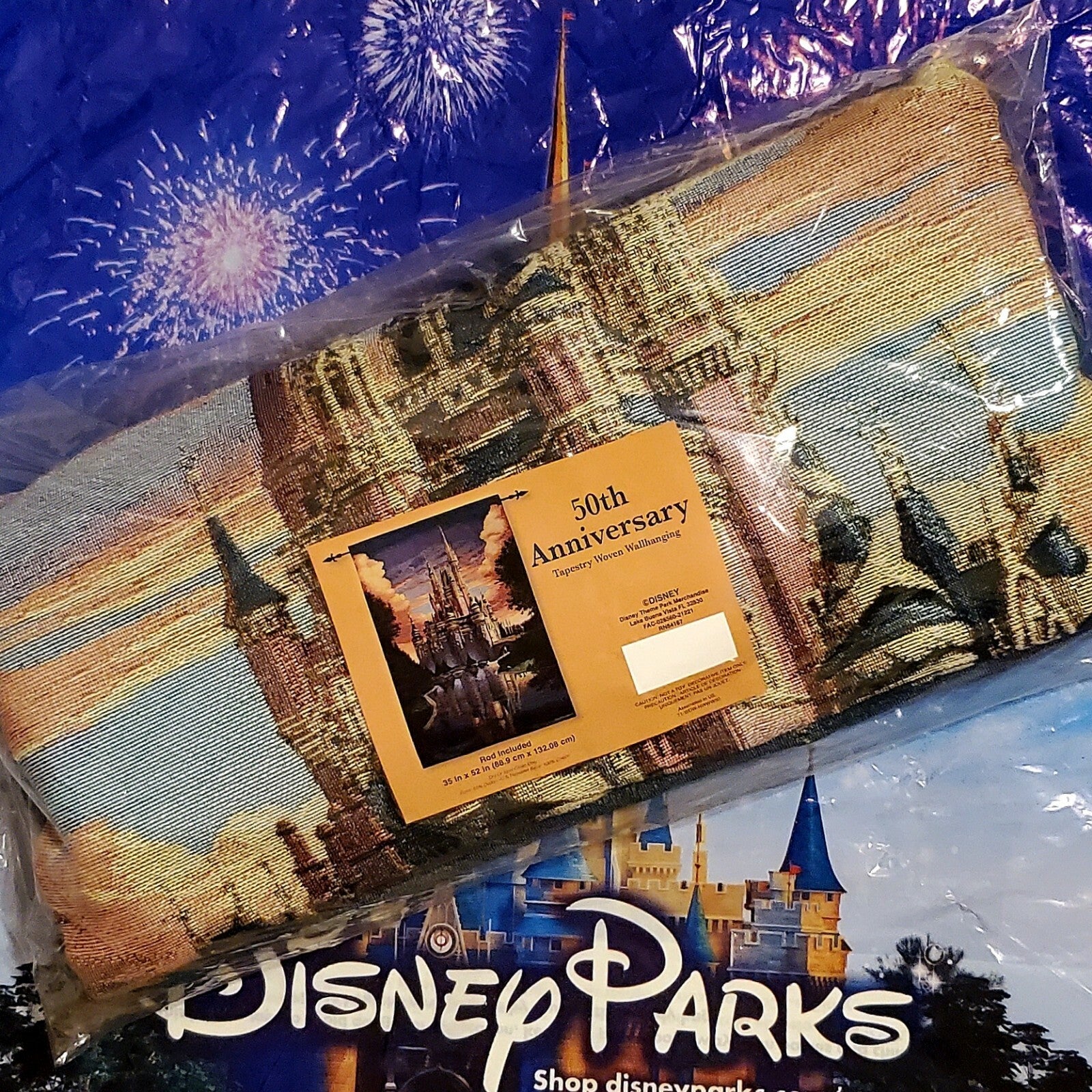 2021 Disney Parks 50th Anniversary Woven Tapestry Wall Hanging Cinderella Castle