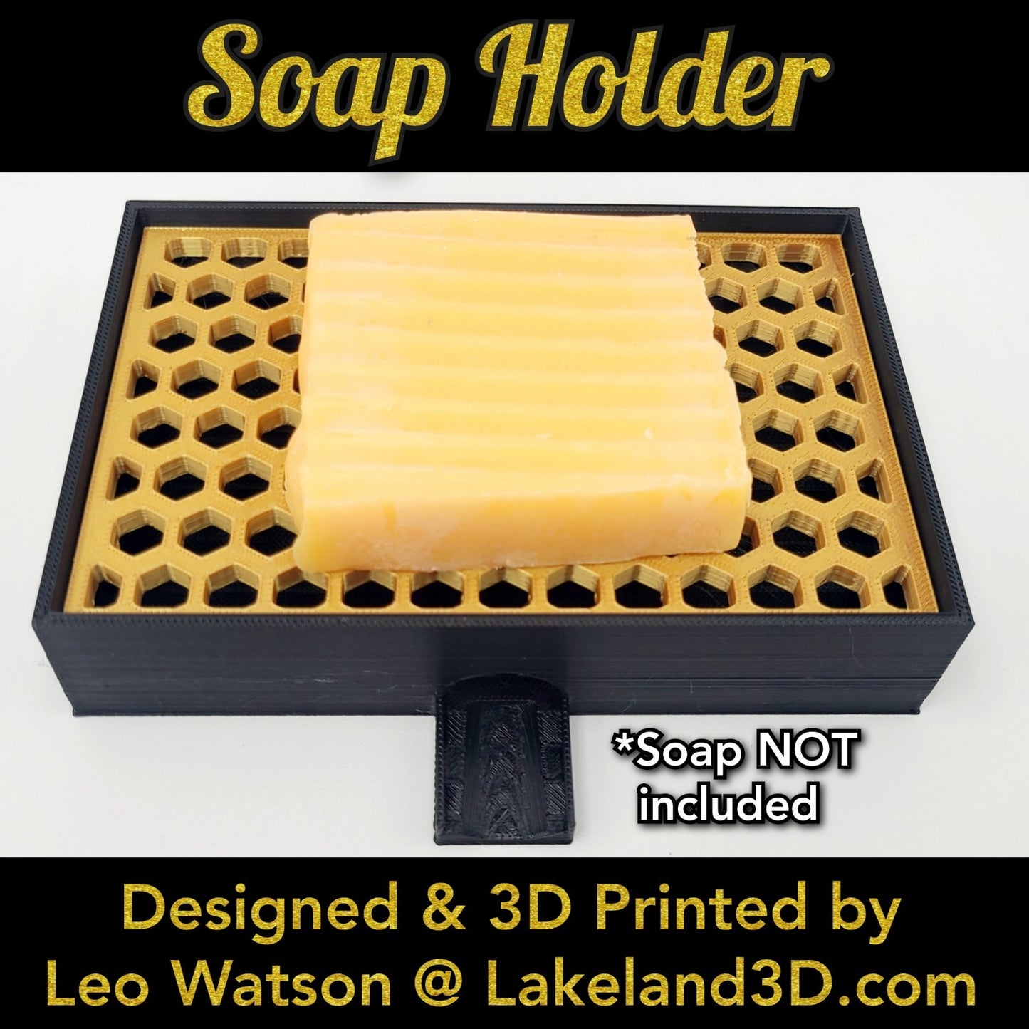 Soap Holder w/ Spout 3D Printed Black & Gold Decor Gift Decoration Lakeland3D