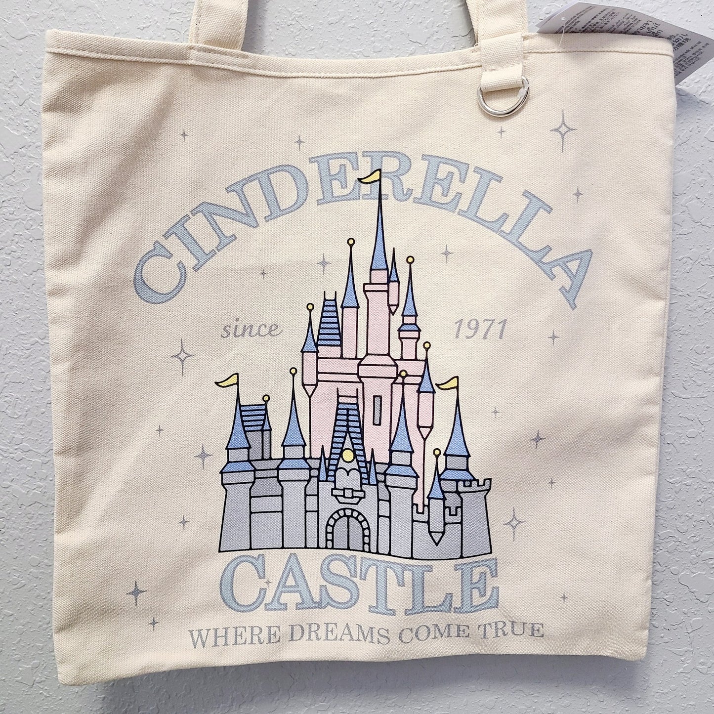 2026 Walt Disney World Parks WDW Pink Cinderella Castle Canvas Tote Inner Zipper