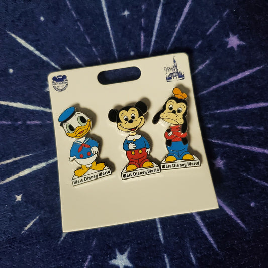 2021 Disney World 50th Vault Series Vintage Bobble Head Mickey Donald Pin Set