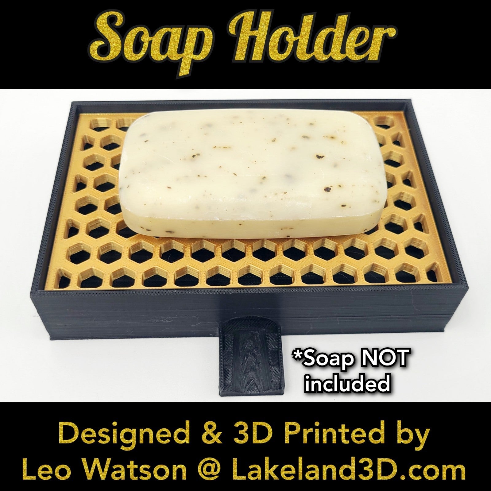 Soap Holder w/ Spout 3D Printed Black & Gold Decor Gift Decoration Lakeland3D