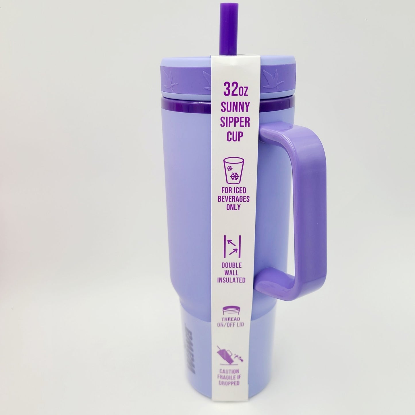 Wawa Tumbler Mug w/Handle & Straw 32 Oz ICED BEVERAGE Sunny Sipper Cup Purple
