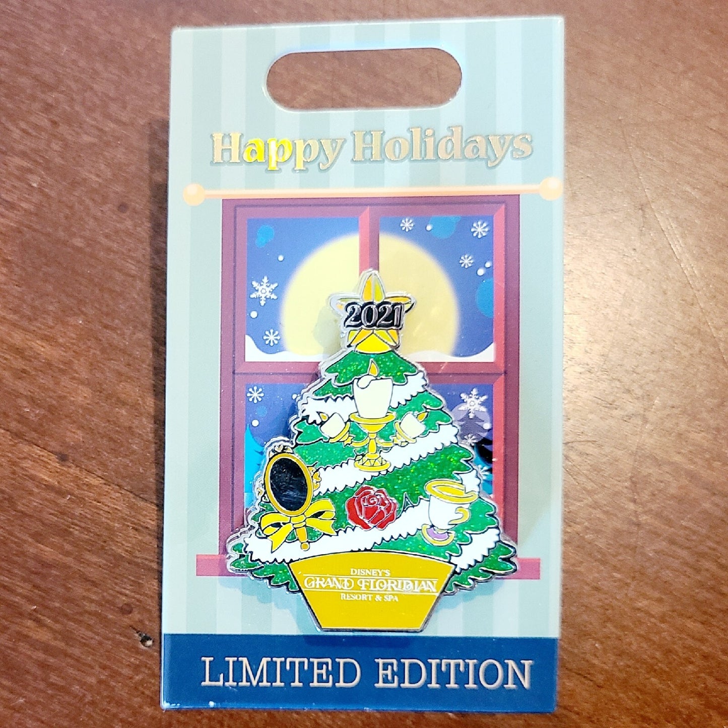 2021 Disney World Grand Floridian Beauty & The Beast Happy Holidays Pin Belle