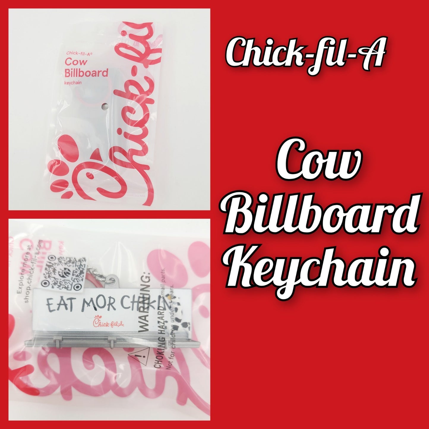 2026 Chick-fil-A Cow Billboard Keychain LIMITED EDITION Eat Mor Chikin Chicken