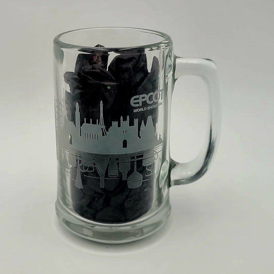 (1) Walt Disney World Parks EPCOT Showcase Pavilion Etched Glass Beer Mug Stein
