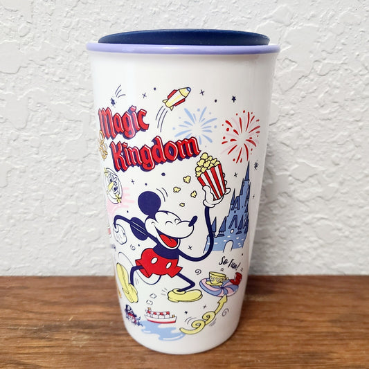 Walt Disney World Magic Kingdom White Starbucks Porcelain 12 oz Tumbler Cup Lid