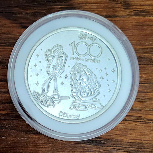 *Lumiere Cogsworth Coin & Case* Disney Park 100 Years of Wonder Silver Medallion