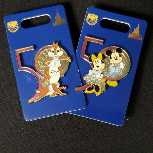 *2 Pin Set* 2021 Walt Disney World WDW 50th Anniversary Mickey Minnie Chip Dale