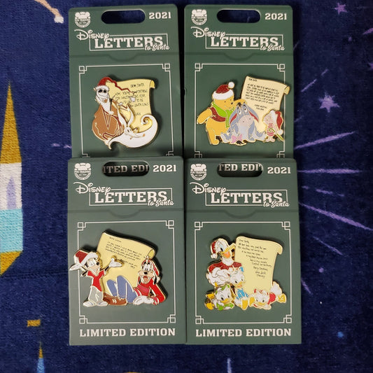 *4 Pin Set* 2021 Disney Parks Christmas Letters To Santa Pooh Jack Goofy Donald