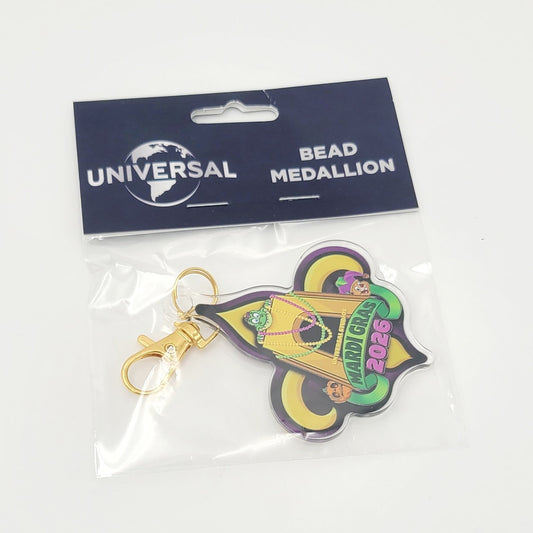2026 Universal Studios Mardi Gras Bead Medallion King Gator Alligator Keychain
