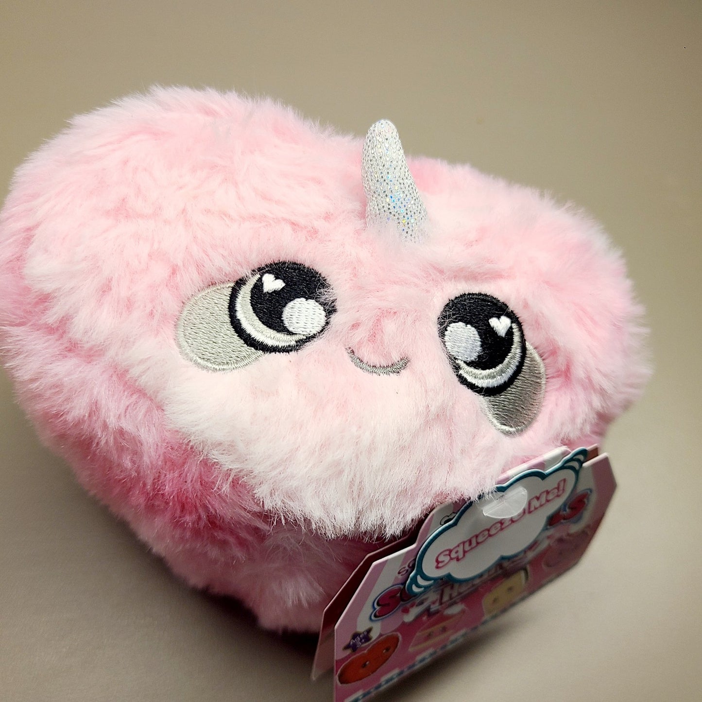 Squeezamals SET Heart Series Pink Furry Plush Unicorn Horn Red With Wings Stress