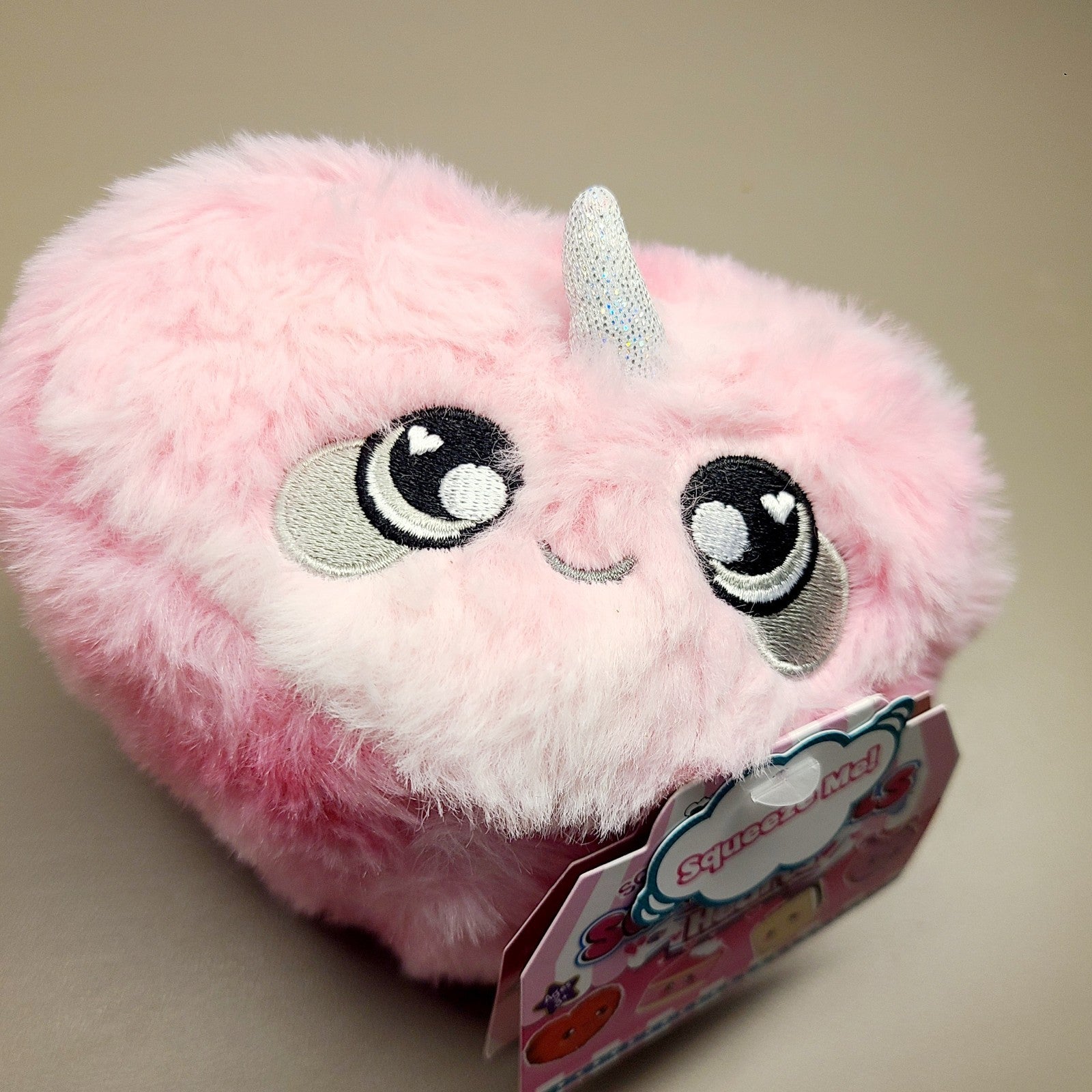 Squeezamals SET Heart Series Pink Furry Plush Unicorn Horn Red With Wings Stress