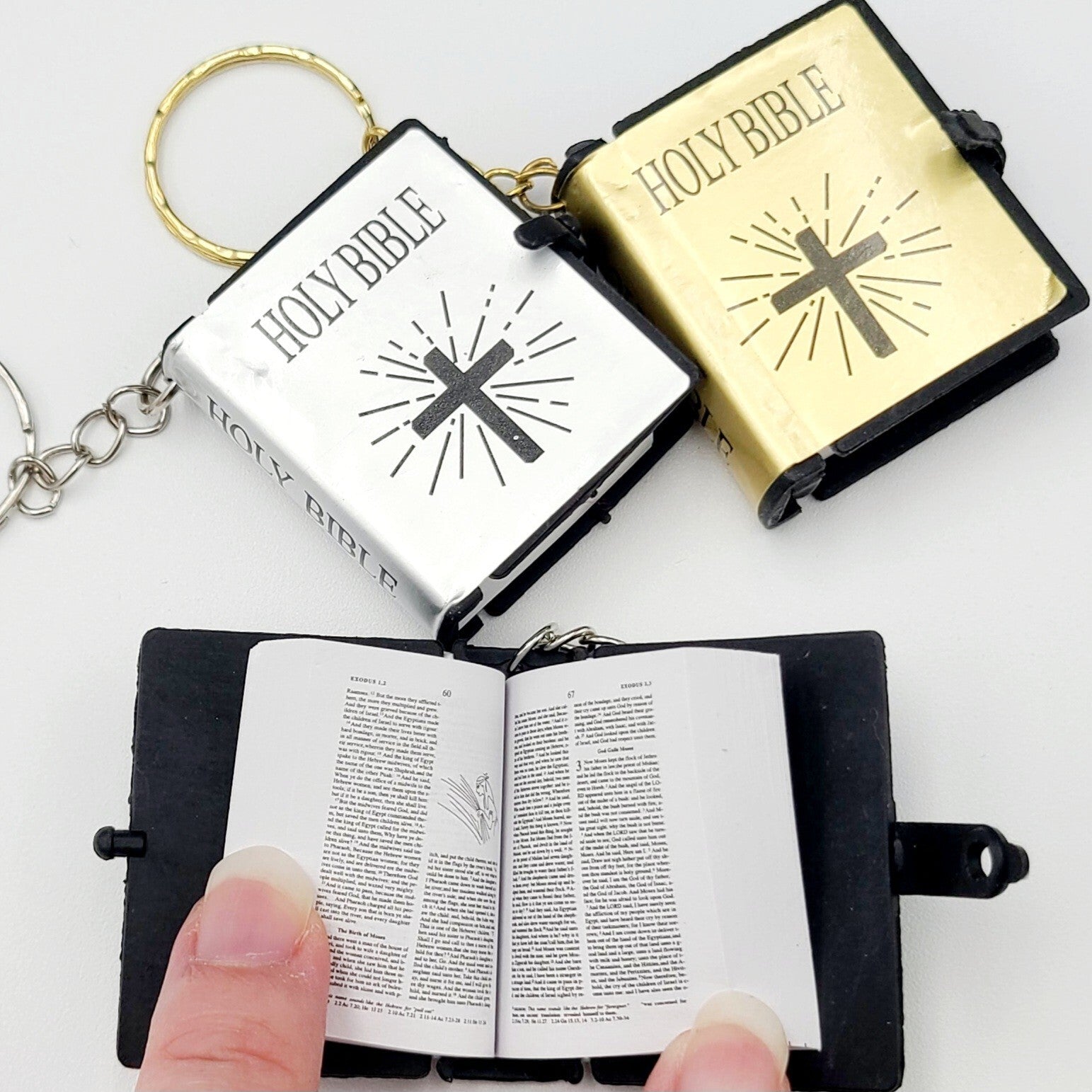 *12 TOTAL Keychain Bible* 4x Gold Silver Black Paper Pendant Holy Religious