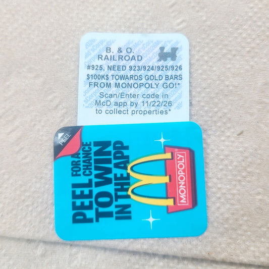 2026 McDonald's Monopoly Game Piece Not Used B & O RAILROAD Train Unused B&O