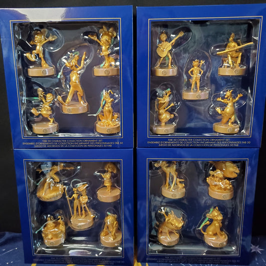 Walt Disney World 50th Anniversary Fab 50 Gold Ornament Set of 19- All 4 PARKS 