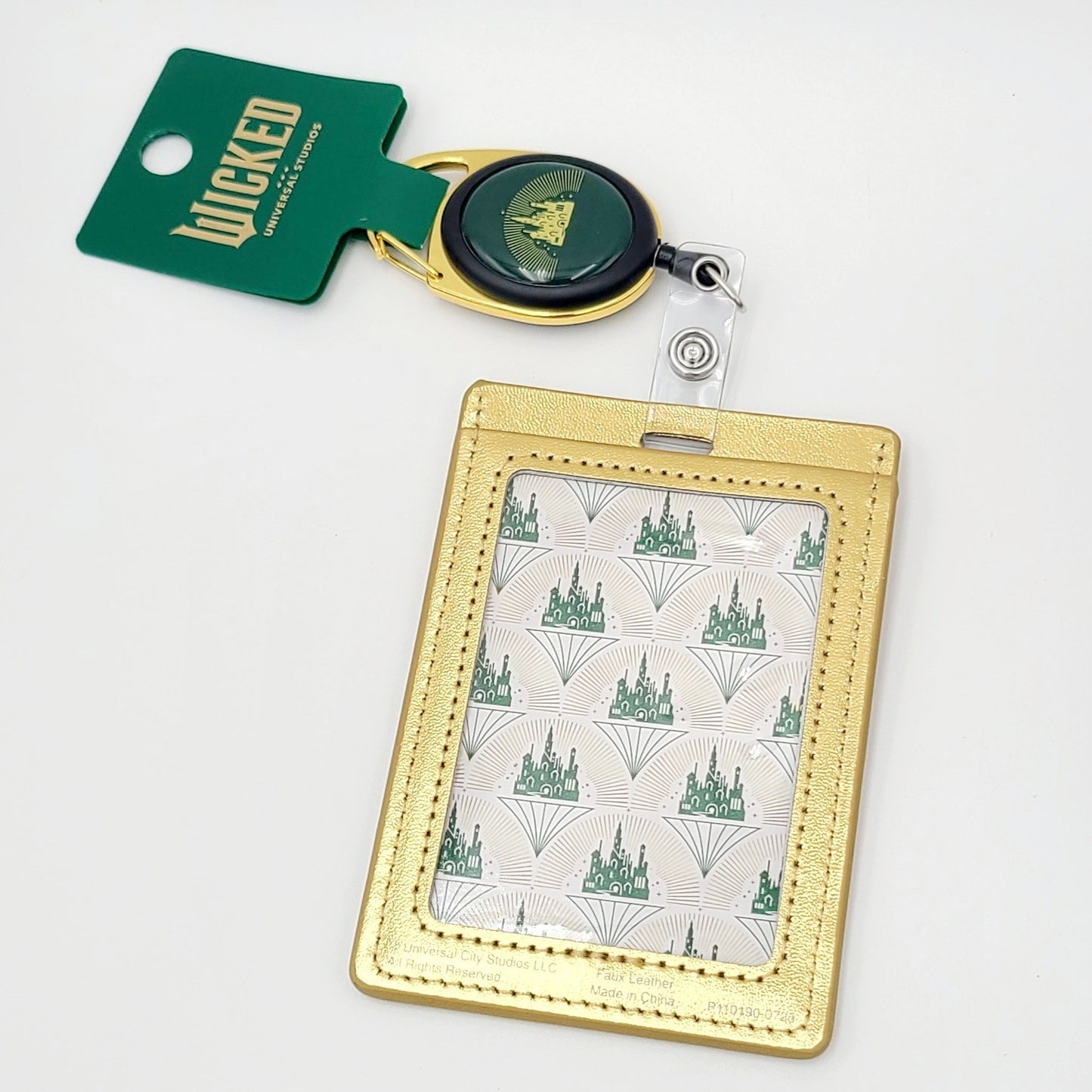 Universal Studios Wicked Gold Retractable ID Badge Reel Holder Exclusive Emerald