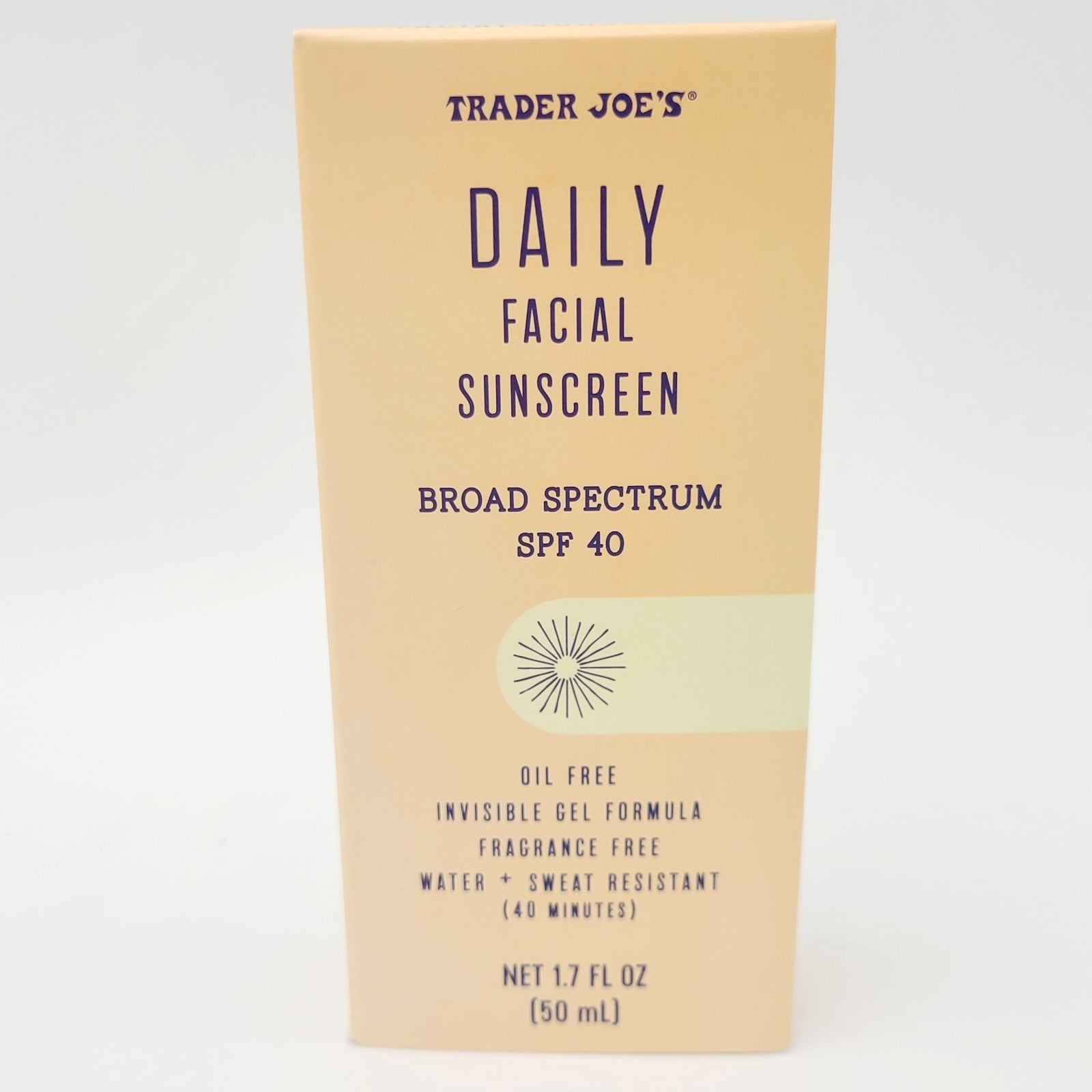 *2 Pack* Trader Joe's Daily Facial Sunscreen Broad Spectrum SPF 40 - 1.7oz / Box