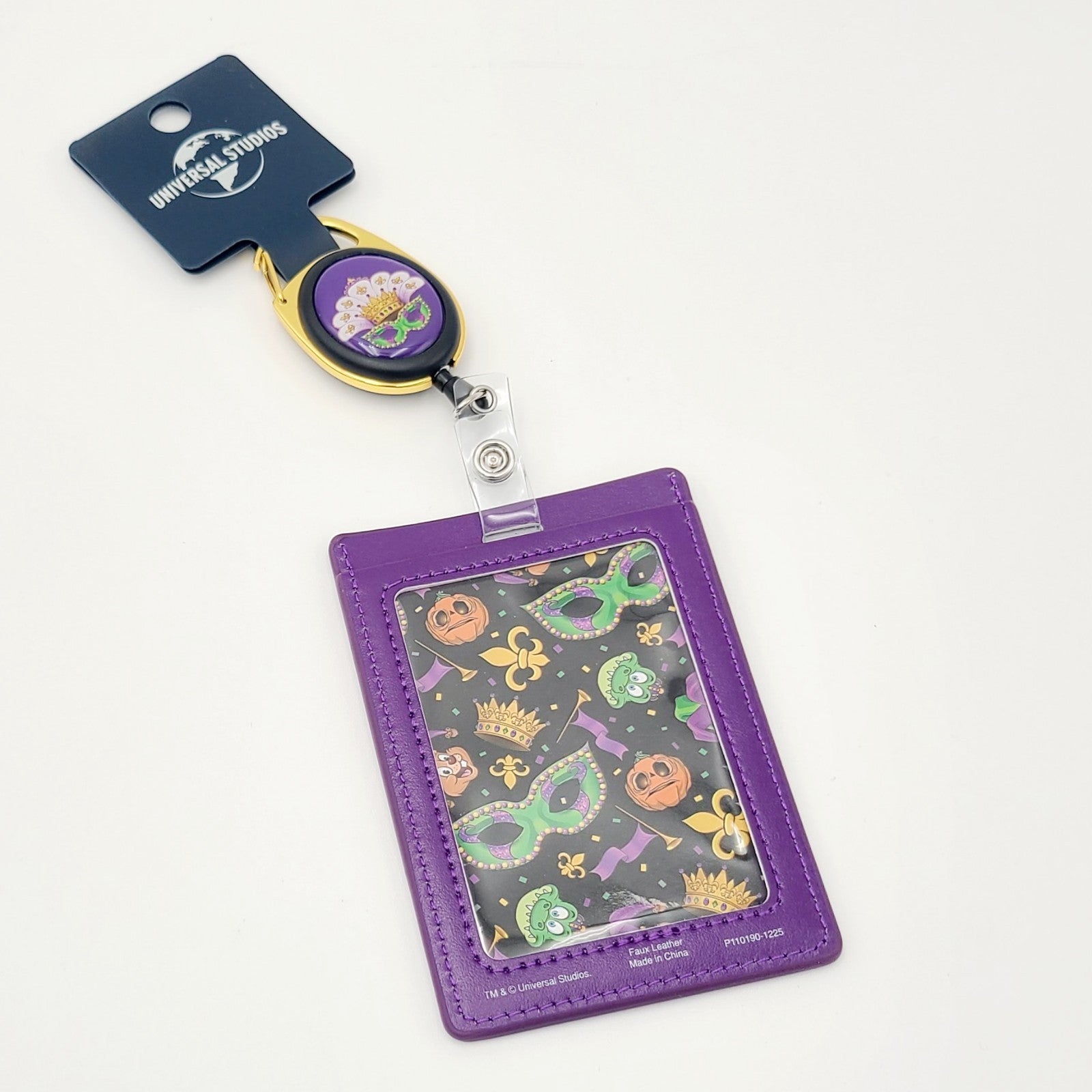 2026 Universal Studios Mardi Gras Badge Reel ID Holder Parade Art Gator Pumpkin