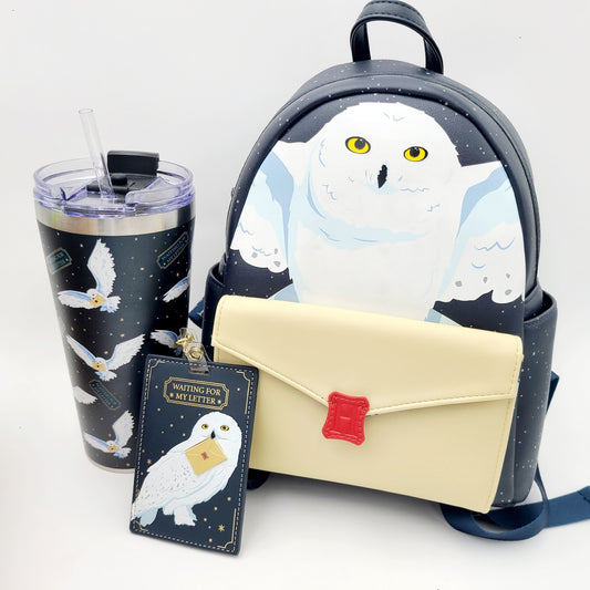 *Owl Backpack Tumbler ID Badge* Universal Harry Potter Hedwig Waiting My Letter