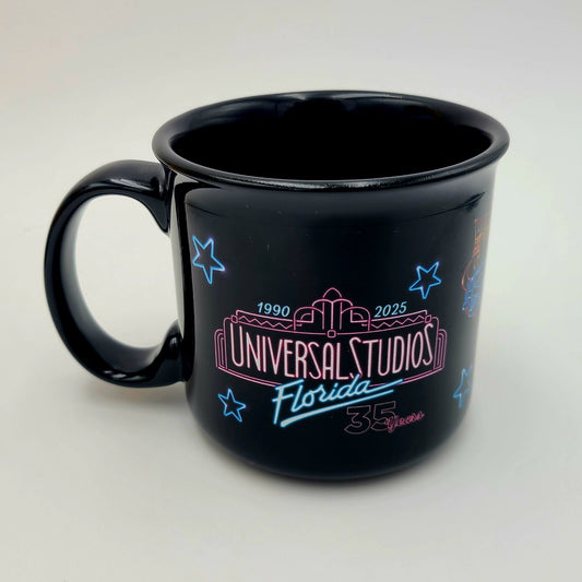 Universal Studios Florida 35th Anniversary Coffee Neon Mug Jaws Jurassic Park ET