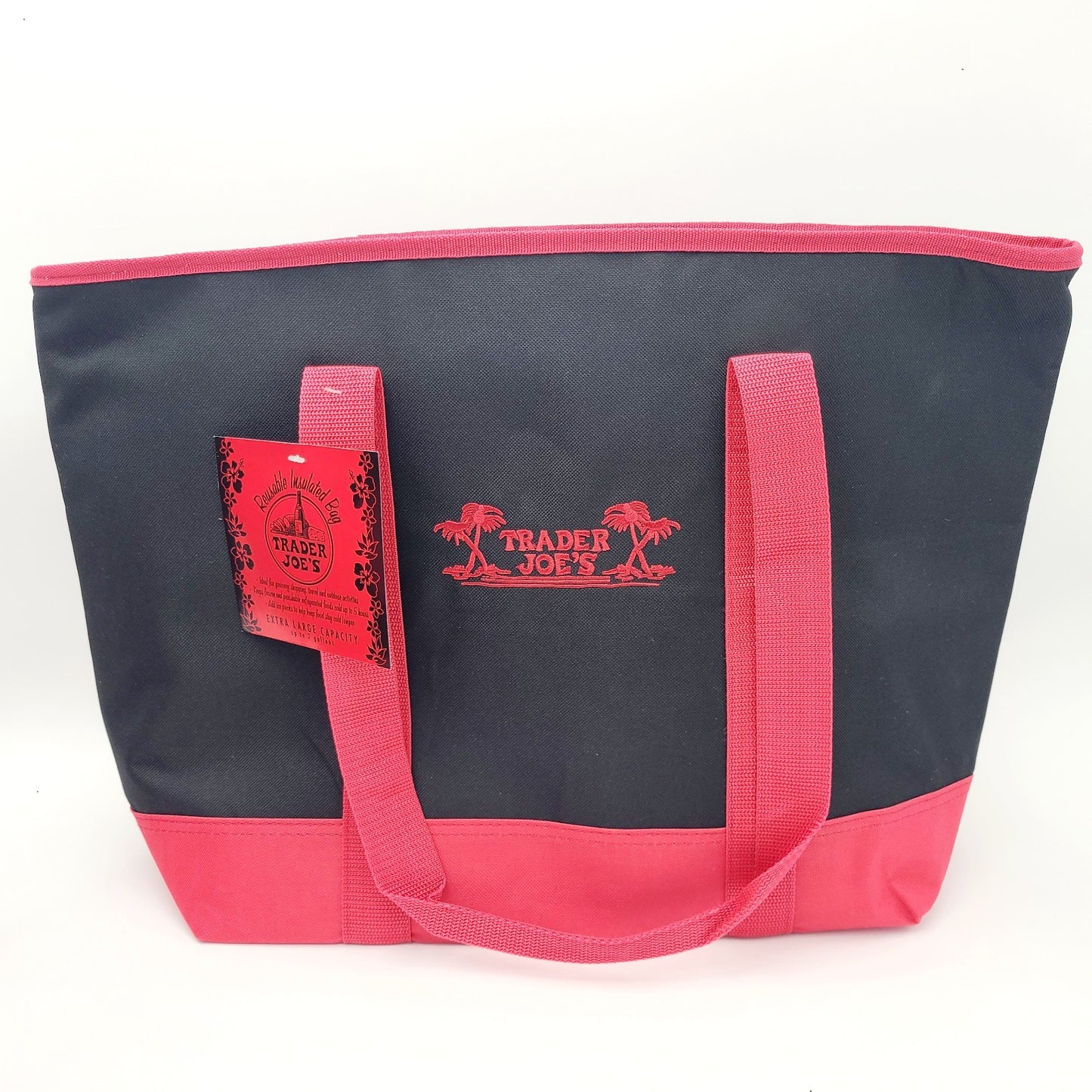 *Set of 2* Trader Joe's Insulated Reusable Shopping Tote Bag 7 Gallon Black Red