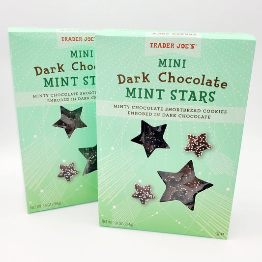 NEW 2 Packs Trader Joe’s Mini Dark Chocolate Mint Stars Cookies 10 oz Each Pack