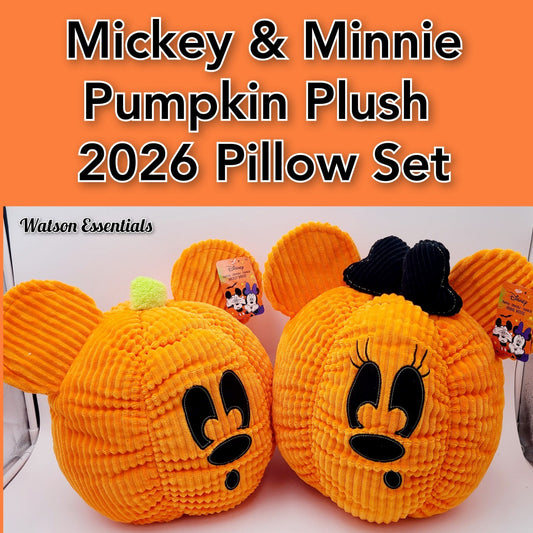 *Mickey & Minnie Plush Pillow Set* 2026 Disney Mouse Head Pumpkin Halloween NEW