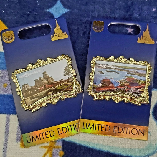 *2 Pin Set* Disney World Park 50th Anniversary Polynesian Train Station Postcard