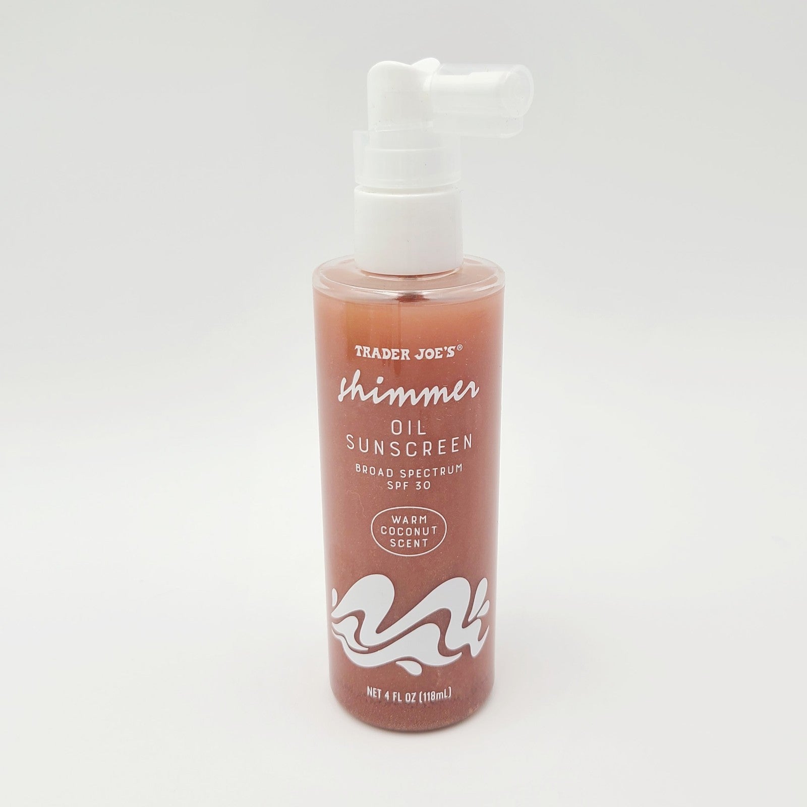 NEW Trader Joe's Shimmer Oil Sunscreen SPF 30 4 fl oz LIMITED Warm Coconut Scent