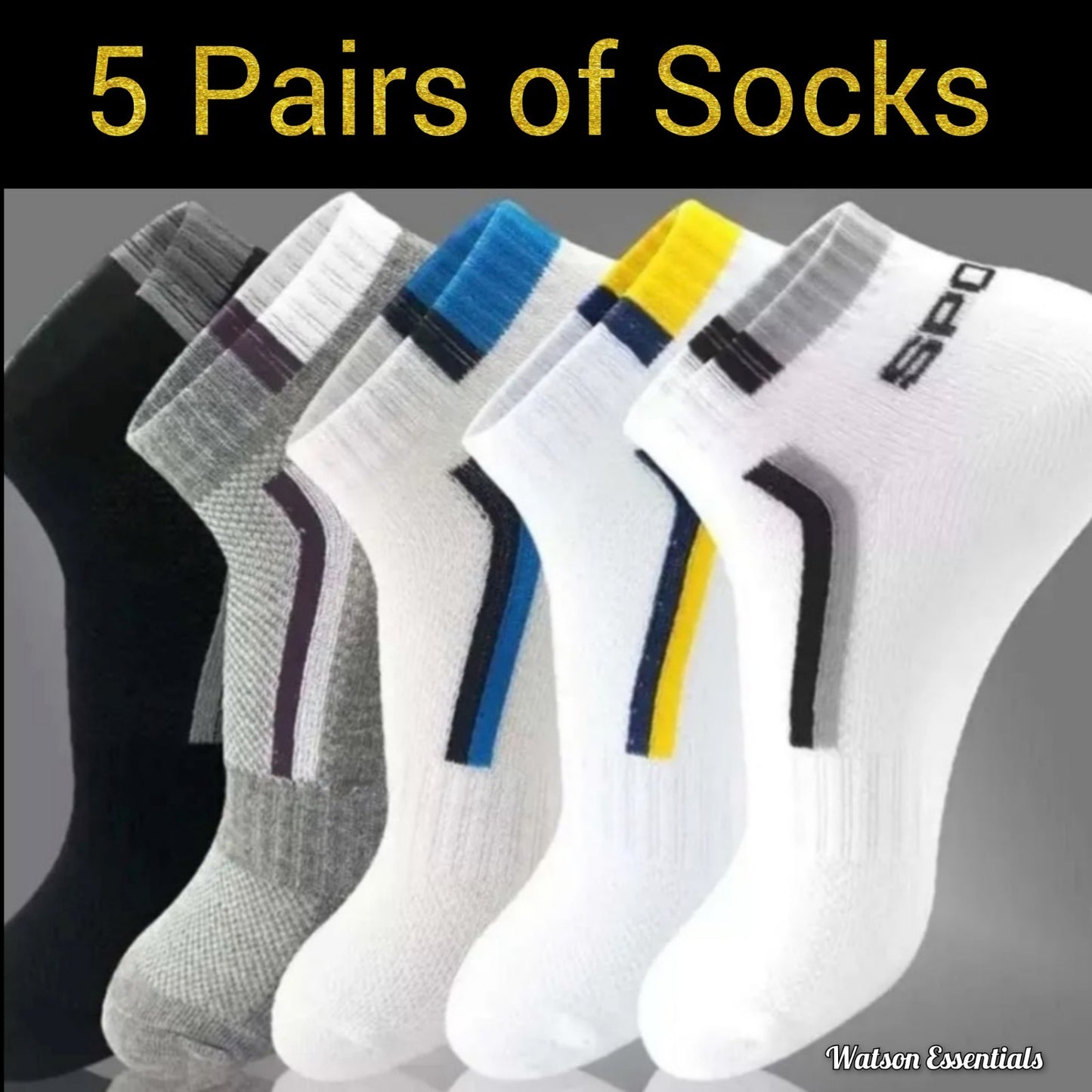 5 Pairs Men / Women Sport Stripe Cotton Bamboo Socks Ankle Low Cut Nonslip Pack